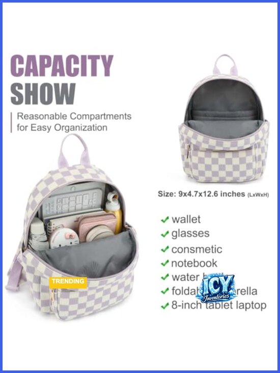 Corduroy Mini Backpack Purse Women Checkered Travel Daypack 9\